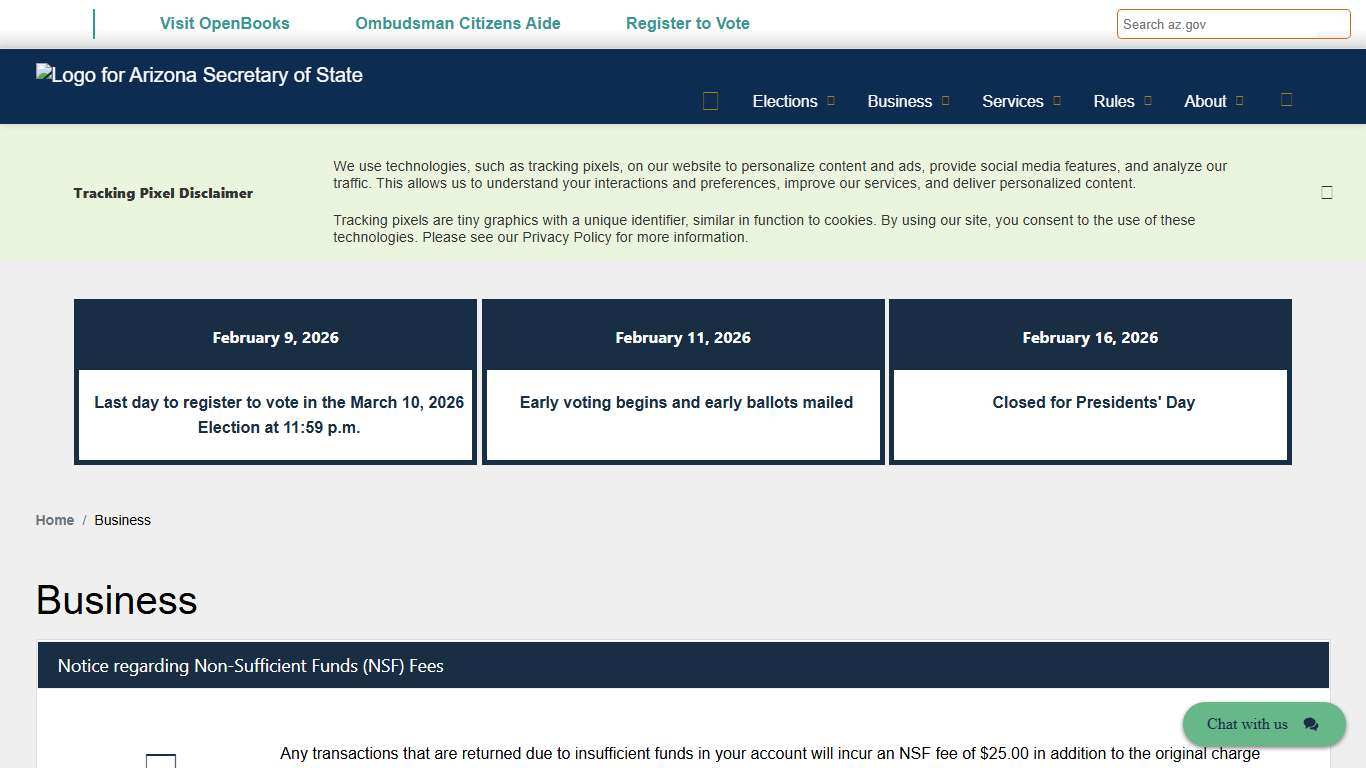 Business Arizona Secretary of State